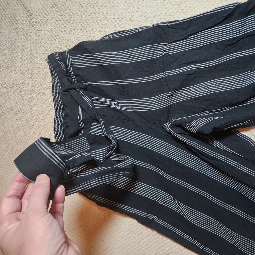 A New Day Linen Blend Wide Leg Pants Black White Stripe Pull-On Women's XS - Picture 7 of 15
